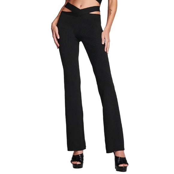 I.AM.GIA Arima Black Hip Cut Out Crossover Flared Knit Mid Rise Pants Sz Small - Picture 9 of 9
